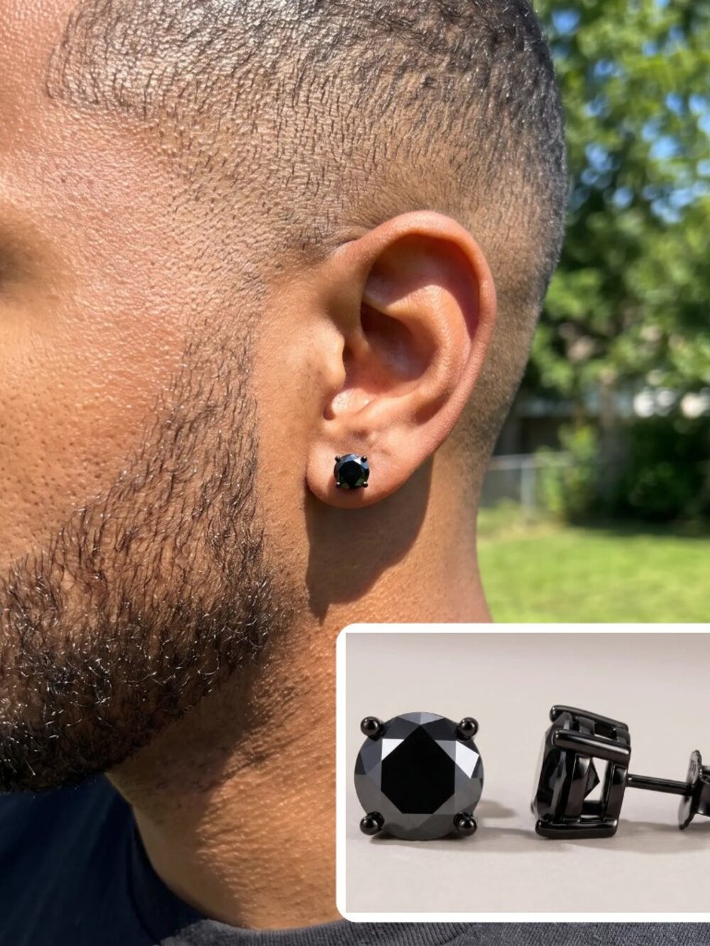 Black Moissanite Stud Earrings Mens 6mm Solid 925 Silver GRA VVS1 Pass Tester